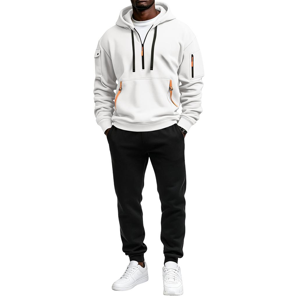 Men's Zip-Up Hoodie and Jogger Set with Multiple Pockets for Casual Winter Wear