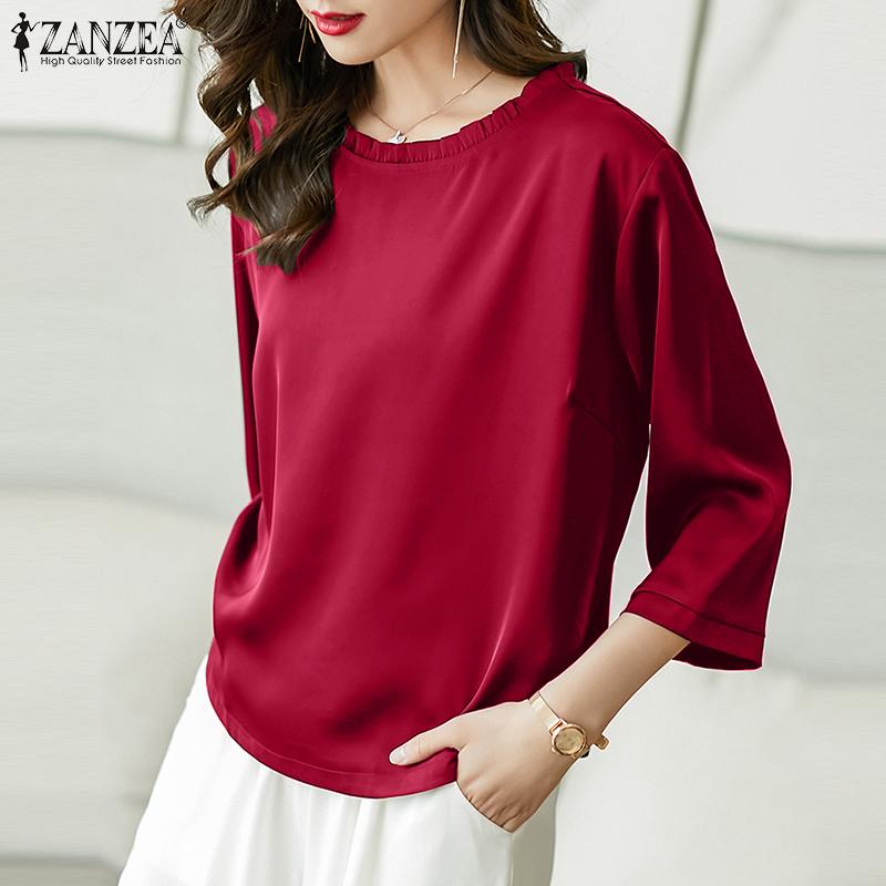 

ZANZEA Женская летняя свободная повседневная блузка с круглым вырезом и рукавами 3/4