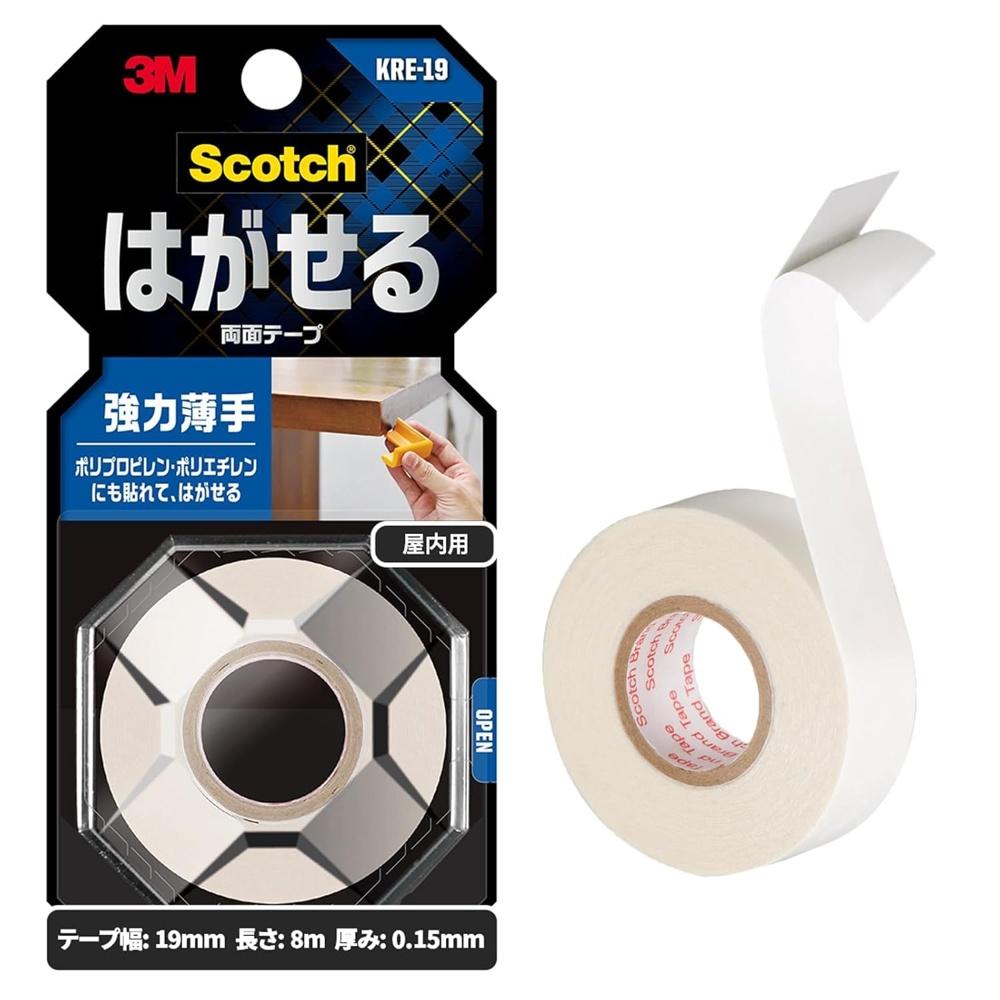 

3M Double-Sided Tape Removable Strong Thin Width 19mm Length 8m Scotch KRE-19 Small Roll Notice Temporary Fixation Insulation Sheet Corner Guard
