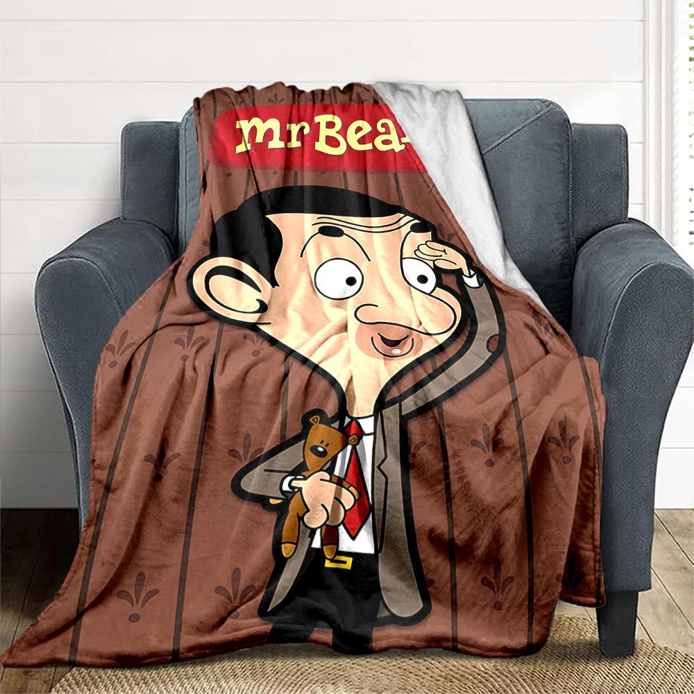 1pc Mr. Bean Cartoon Flannel Throw Blanket - HD Printed Lightweight Soft Warm All-Season Blanket for Sofa, Bed, Travel, Camping - Machine Washable078