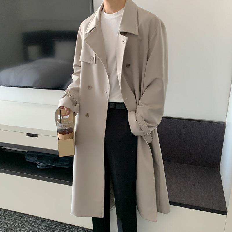 Autumn new medium and long trench coat men's Korean version trend over the knee loose handsome coat