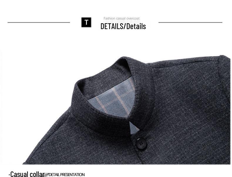 Men's Double-Faced Cashmere Stand Collar Coat: Zhongshan Suit, Middle-Aged Dad's Casual Woolen Overcoat for Autumn/Winter.