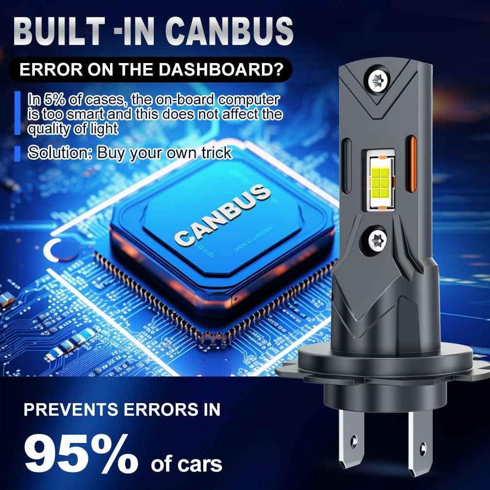 2Pcs 25000LM H4 H7 LED Headlight Bulbs 1:1 Mini Canbus H3 H11 H8 Led Lamp 70W CSP for Car Headlamp Fanless DRL Light Auto Fog Lamps 12V 6500K White