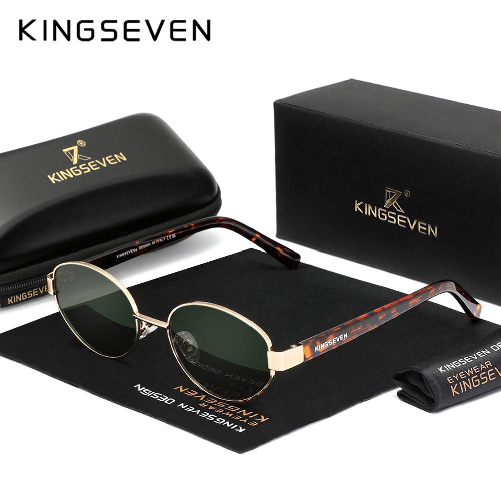 Kingseven Occhiali da Sole Ovali alla Moda Uomo Donna UV400 Protezione Occhi Retro Montatura in Lega Occhiali da Sole Guida Outdoor