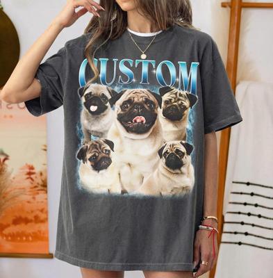 Custom Dog Bootleg Shirt, Personalized Pug Dog Tee, Vintage Pet Photo Shirt, Dog Lover Shirt, Pet Name Tee, Comfort Colors Dog Mom Gift