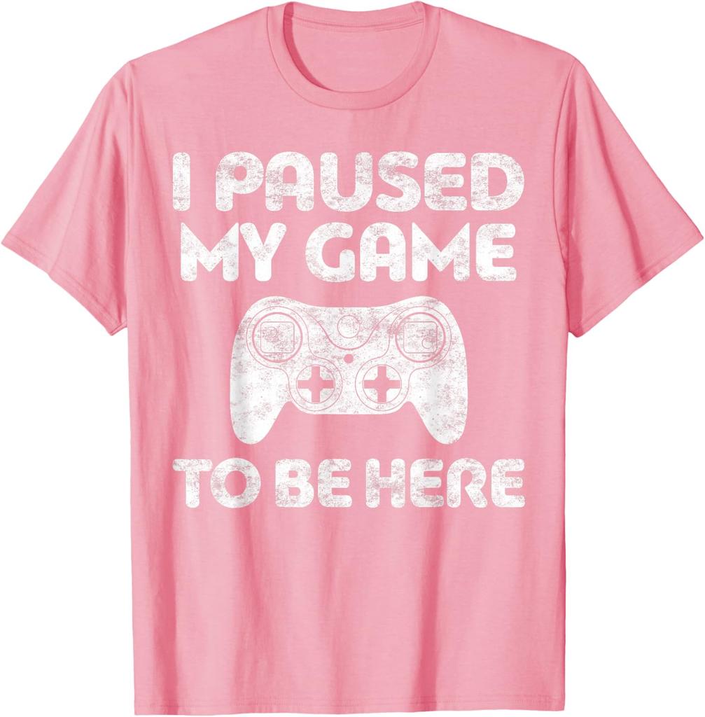 I Paused My Game To Be Here Gamer TShirt Funny Video Game Controller Graphic Tee for Men