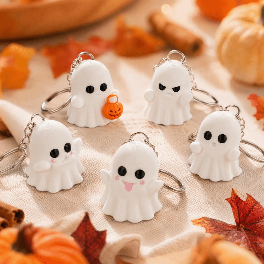 5 Expressions Halloween Keychain Pumpkin 3D Printed Keyring White Ghost Pendant  School Bag