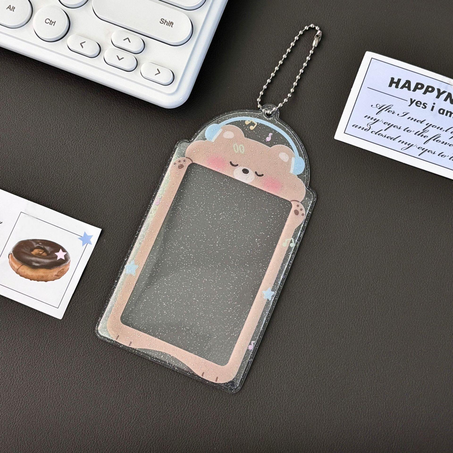 

Прозрачный блестящий милый мультяшный держатель для карточек в виде девочки из ПВХ размером 3 дюйма, маленькая случайная карточка, держатель для карточек Little Bear