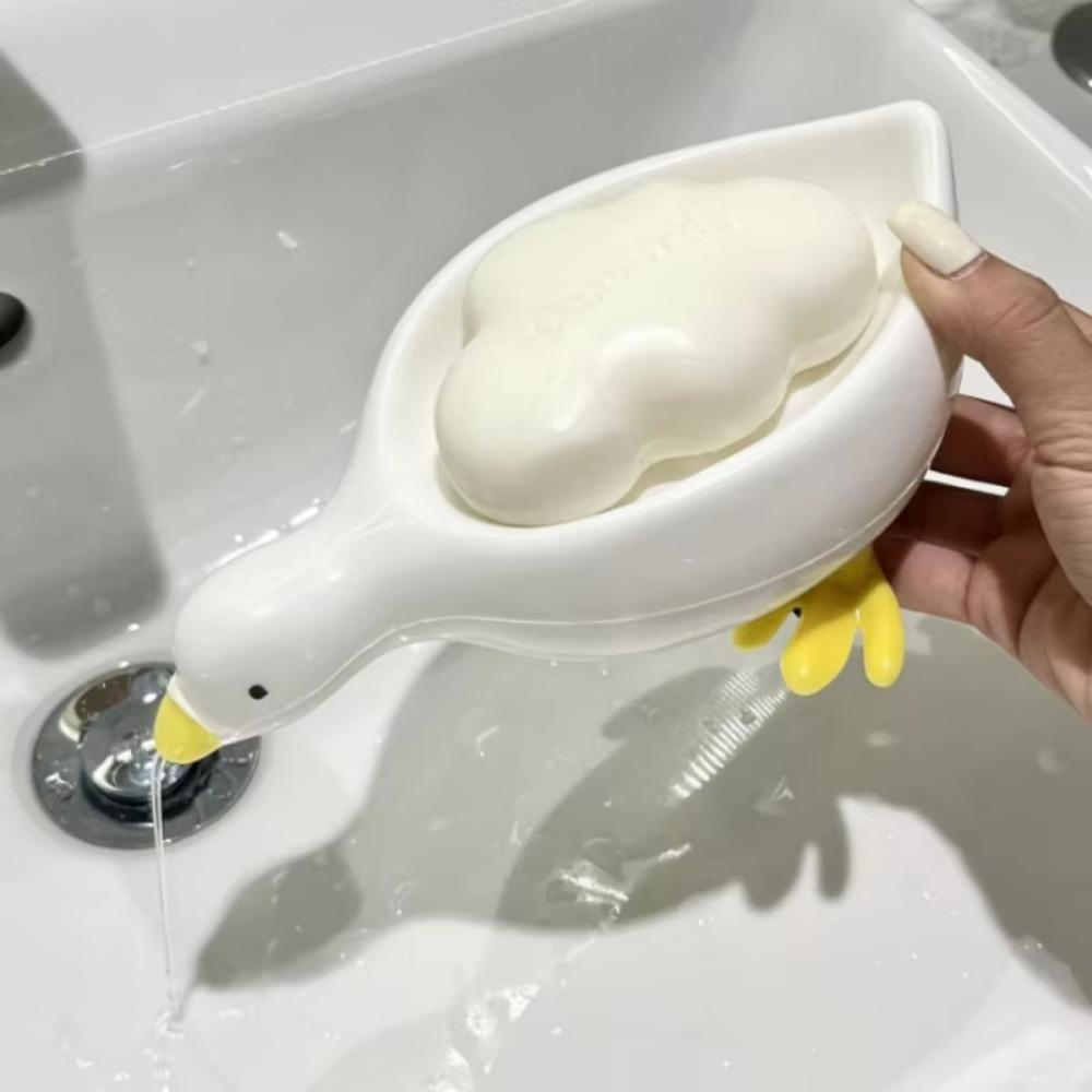 Cute Duck Soap Box Cartoon Drainage Shelf Wall Mounted Bathroom Organizer for Family Lavatory Soap Dish Holder Accessories