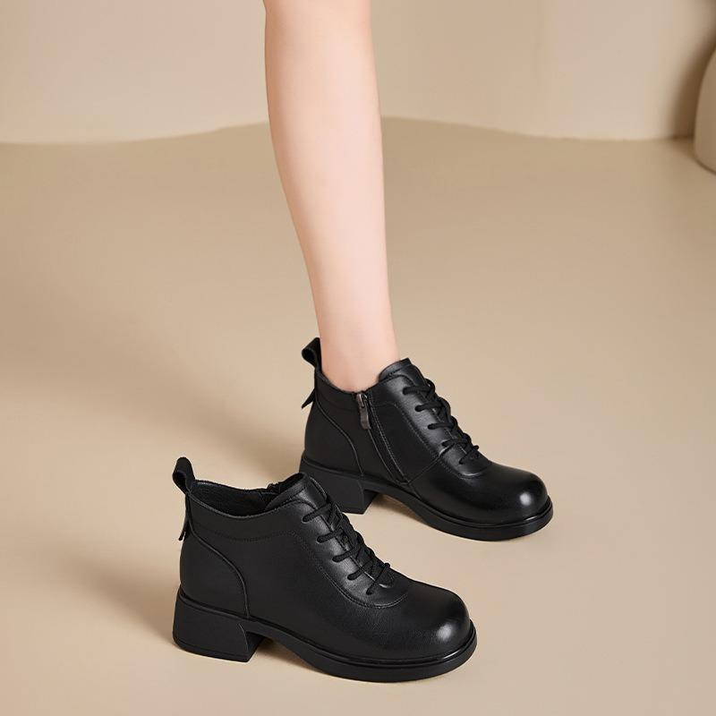 Leather Boots, Women's Shoes, Round-toed Soft-soled Retro Women's Boots, Versatile Ankle Boots