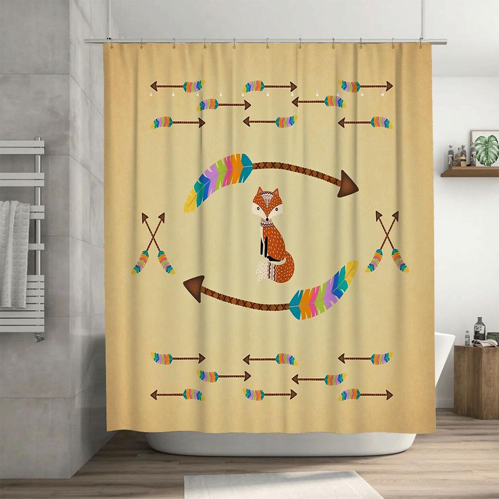 Fox Shower Curtain Woodland Animal Bathroom Decor Forest Theme Waterproof Fabric Shower Liner Vintage Nature Pattern Home Textil