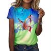 Summer Round Neck 3D Feather Animal Simplicity Print Top Fashionable Casual Short Sleeved Women's T-shirts