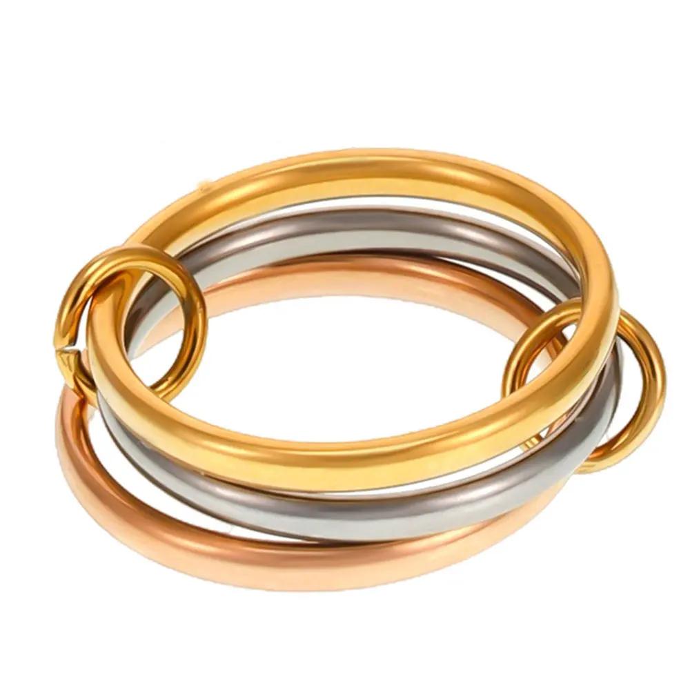 Stainless Steel 3-layer Mixed Color Inlaid Zircon Women's Ring Shiny Waterproof Jewelry Gift