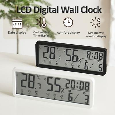 LCD Digital Wall Clock Temperature Dry Wet Cold Hot Display Large Screen Multi-functional Electronic Desktop Clock Home Decor