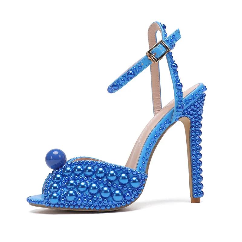 Fashion Maogu Women Sandals Fashion High Quality Wedding Shoes Women New Pearls Studs Luxury Peep Toe High Heels Buckle Woman Sandal 43