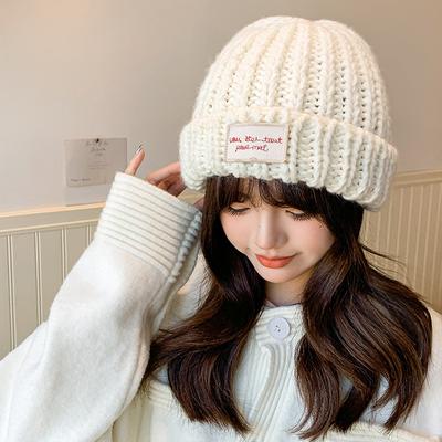 Herbst- und Winter-Patch-Wollmütze zum Warmhalten und Kälteschutz, Japanischer College-Stil, Ohrenschutz-Strickmütze, Kältemütze für Damen