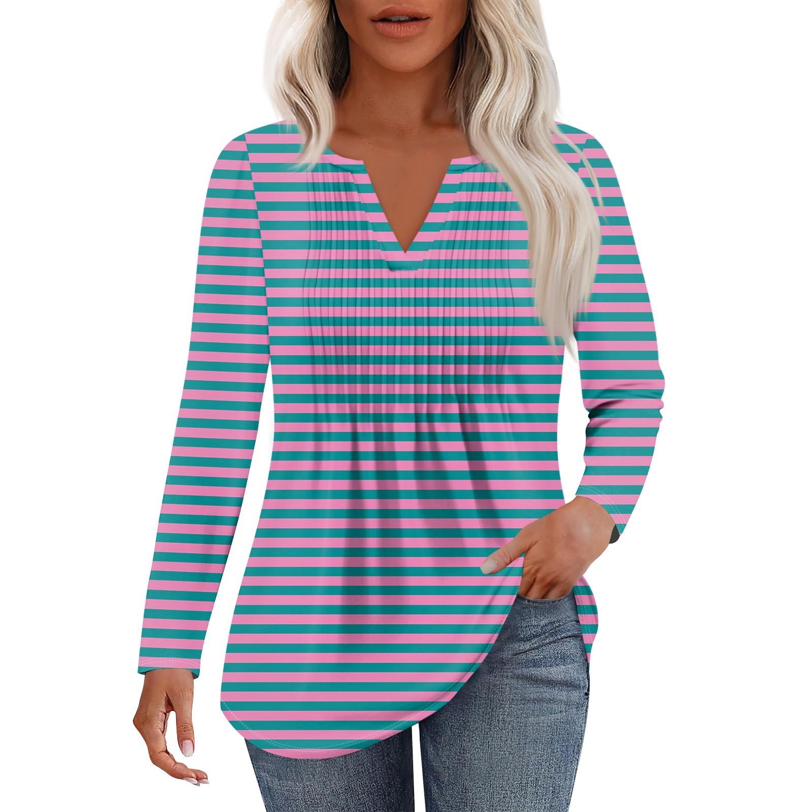 

Женская Мода Повседневная Плиссированная Футболка с V-образным Вырезом Однотонная с Длинным Рукавом Элегантные Топы S синий