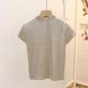 Women's Slim Fit Knitted White Top - Summer 2025 Short Sleeve Half High Neck Tee