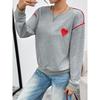 Autumn Winter New Korean Style Women Heart-shaped Embroidered Dropped Shoulder Sleeves Long-sleeved Round Neck Loose Sweatshirt