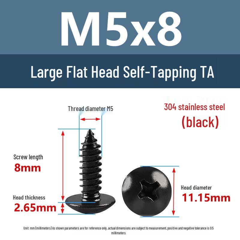 Yigu Black Zinc 304 Stainless Steel Phillips Large Flat Head Self-Tapping Screw