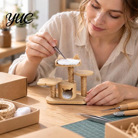 Dollhouse Furniture Accessories 1:12 Miniature Cat Tree Model, DIY Scene Model Ornament with Realistic Cloud Platform Nest Design, Multi-layer