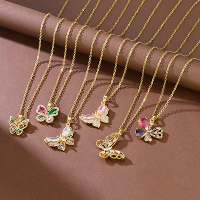 Hip-hop Design Sense Colorful Zircon Butterfly Necklace Niche Cold Necklace