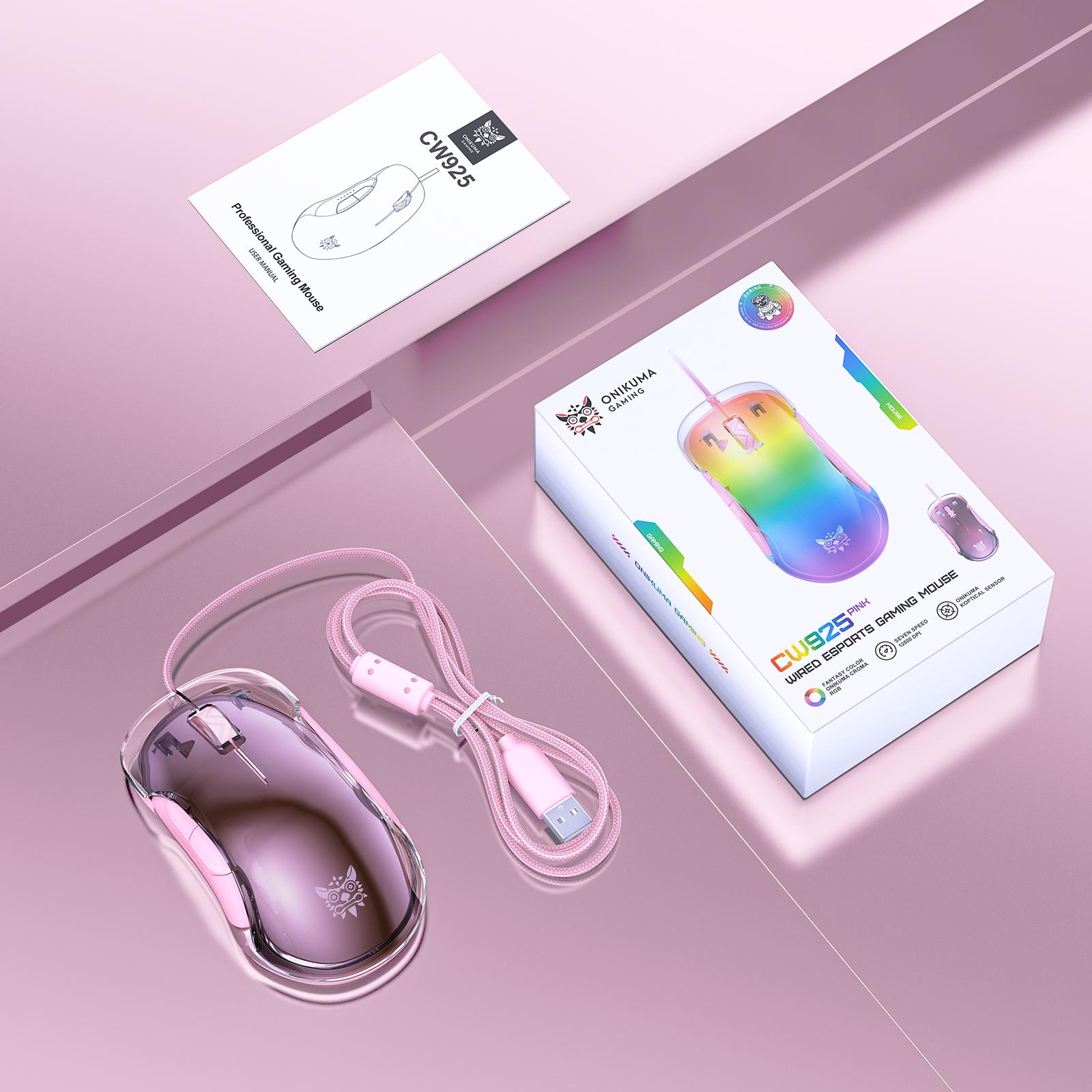 

ONIKUMA Проводная игровая мышь CW925, 12800 точек на дюйм, редактор макросов, настраиваемое программное обеспечение, 8 программируемых кнопок, сверхлегкая эргономичная конструкция 12.3*6.62*3.82cm розовый