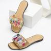 Fashion Luxury Crystal Flower Decoration Flat Slippers Women Color Sequins Brand Designer Slippers Summer Comfort Non-slip Beach Shoes