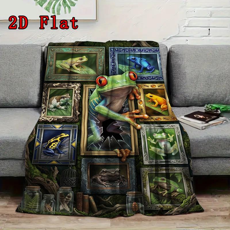 Froggy Fantasy 2D Flat Pattern Flannel Blanket, High quality All Seasons, Home Decor, Warmth and Comfort, Perfect for Christmas Gifts.