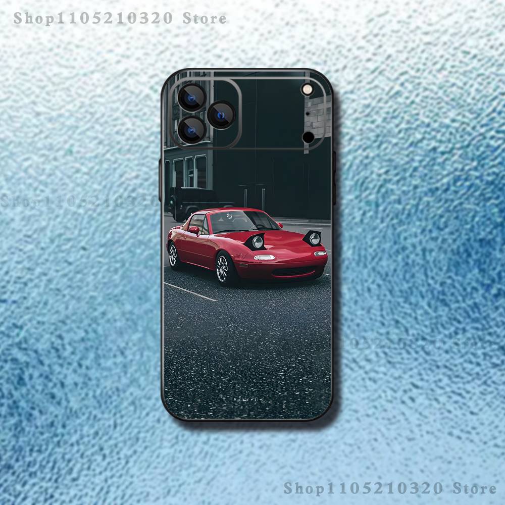 Cute M-Miata M-Mx5 Red Car Phone Case For iPhone 17,16,15,14,13,12,Pro,Max,Plus,E,SE4,Air,Mini Black Soft Box