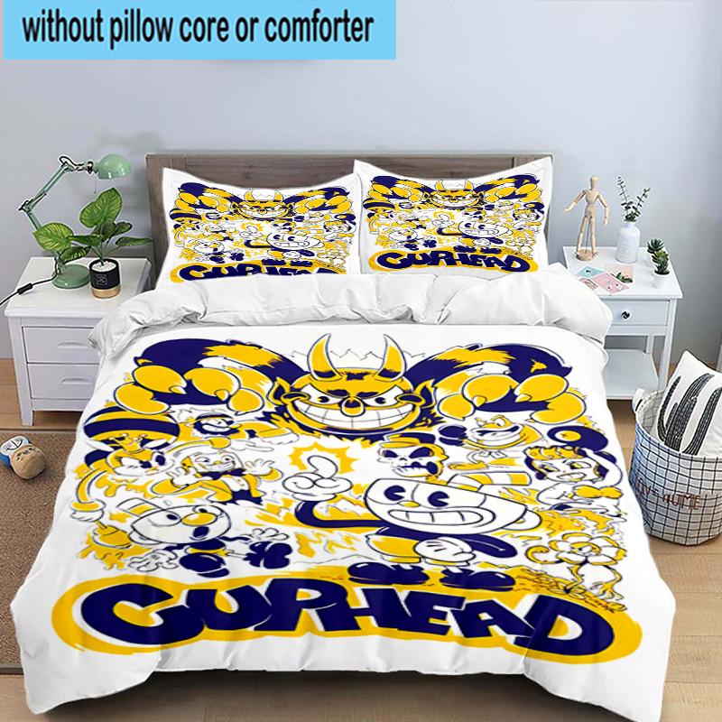 3PCS Adventure In The Cup-head 3pcs Bedding,Including 3PCS Duvet Cover And 2pcs Pillowcases Perfect for Christmas,Ideal for Bedroom, Dormitory