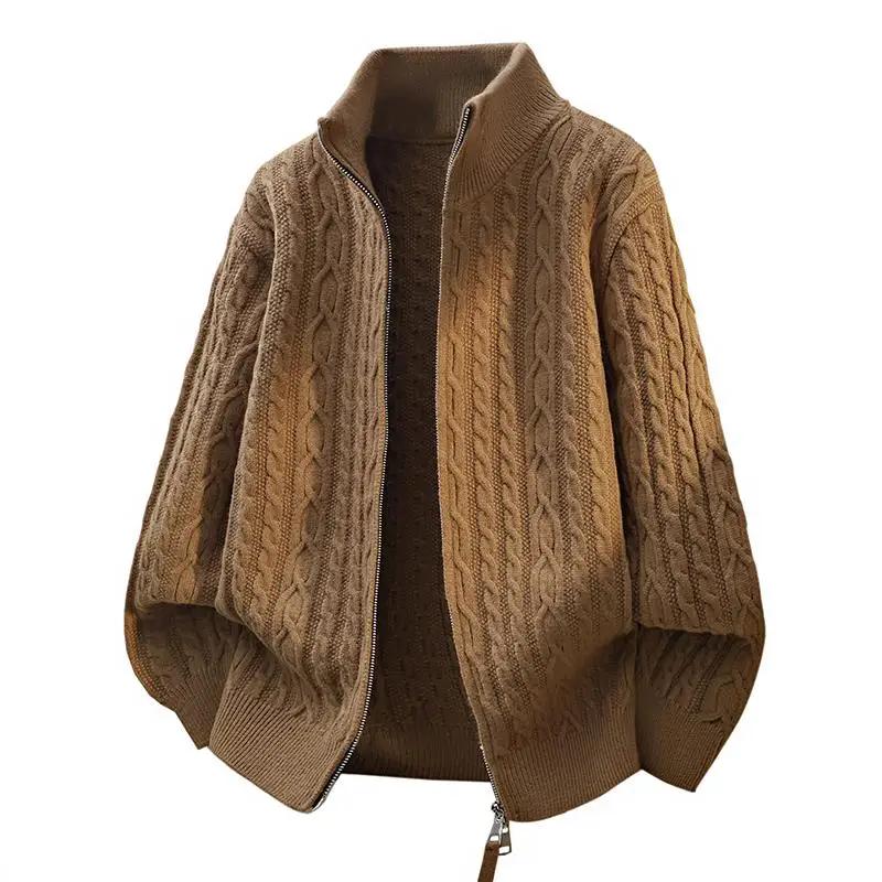 Men Knitted Cardigan Man Vintage Stand Collar Cardigan Men Oversize Loose Sweater Autumn Male Casual Sweater Korean Jackets