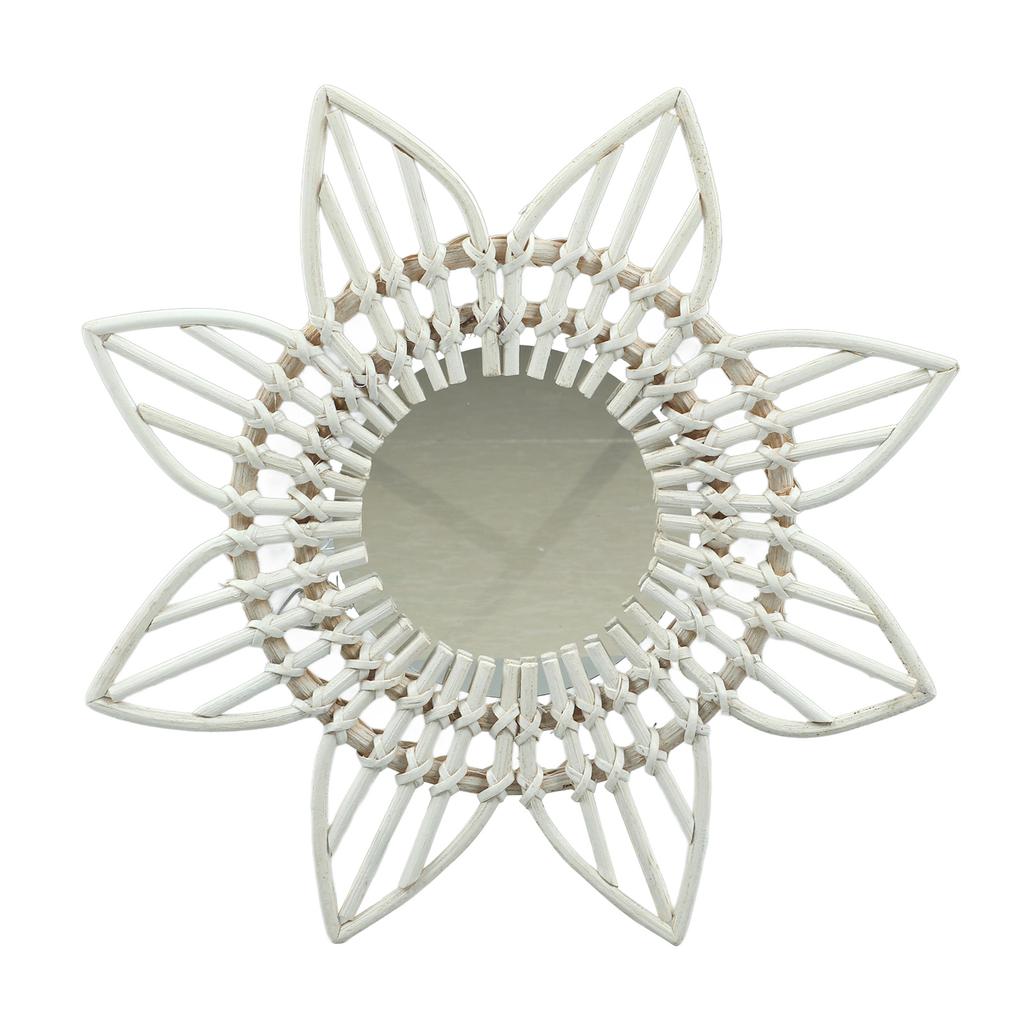 Rotting Väggspegel Vit Blomma Form Rustik Vintage Högpolerat Glas Dekorativ Spegel för