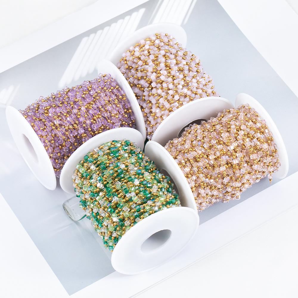 1Meter Stainless Steel Chain Boho Colorful Cube Square Crystal Beads Chain for DIY Necklaces Bracelets Holiday Jewelry Making