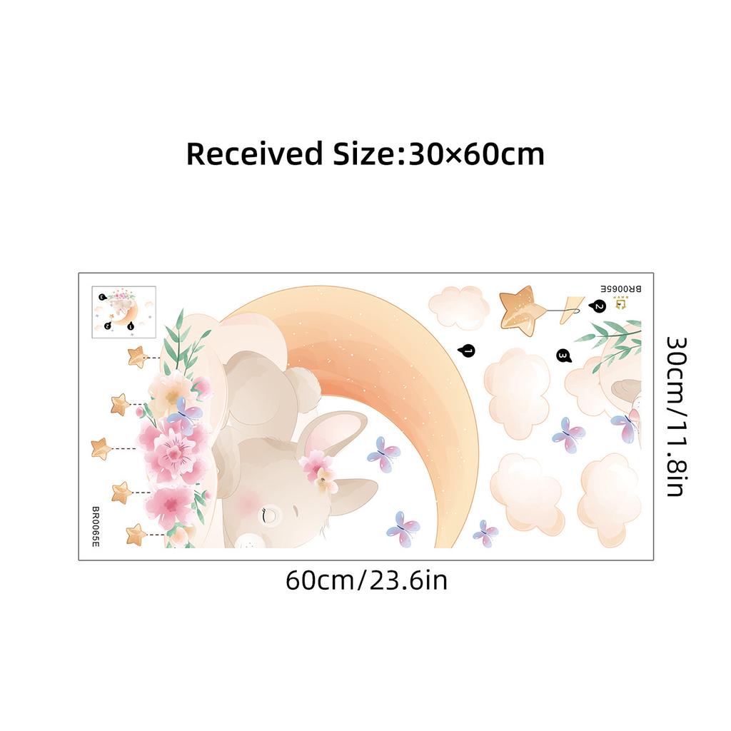 Cartoon Cute Animals Moon Cat Rabbit Wall Stickers for Kids Room Background Bedroom Decoration Girls Home Decor Living Room
