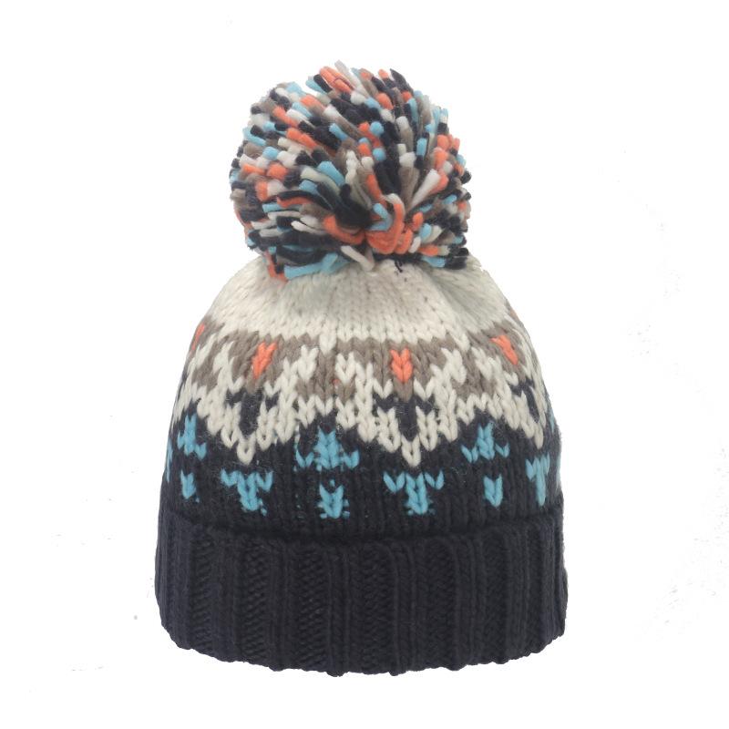 2025 autumn and winter new warm mohair knitted hat mixed color geometric rhombus jacquard hairball wool hat winter hat women