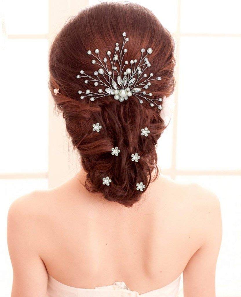 Formemory Bridal Hair Pearl Flower Ornaments Head Formal Wedding Hair Hair Hair Clip for Entrance and Parties Ornaments, Hairpins, (6 pieces), U-pins