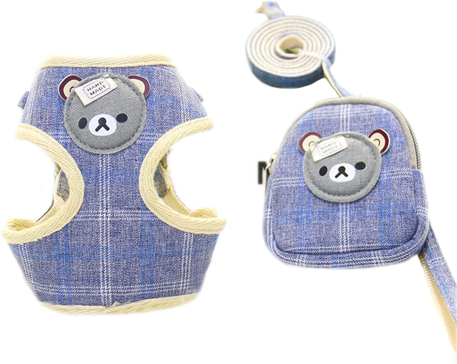 

ABRRLO Dog and Cat Harness and Leash Set with Stylish Cute Bear for Small to Medium Dogs Size Pouch, Mesh, Pattern, Adjustable, (Deep Blue, M)