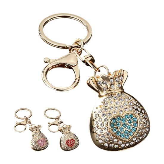 Decorative Key Ring Rhinestone Lucky Bag Keychain, Good Luck Fortune Keyring, Luxury Chain Love Heart Pouch Charm for Handbags Backpacks