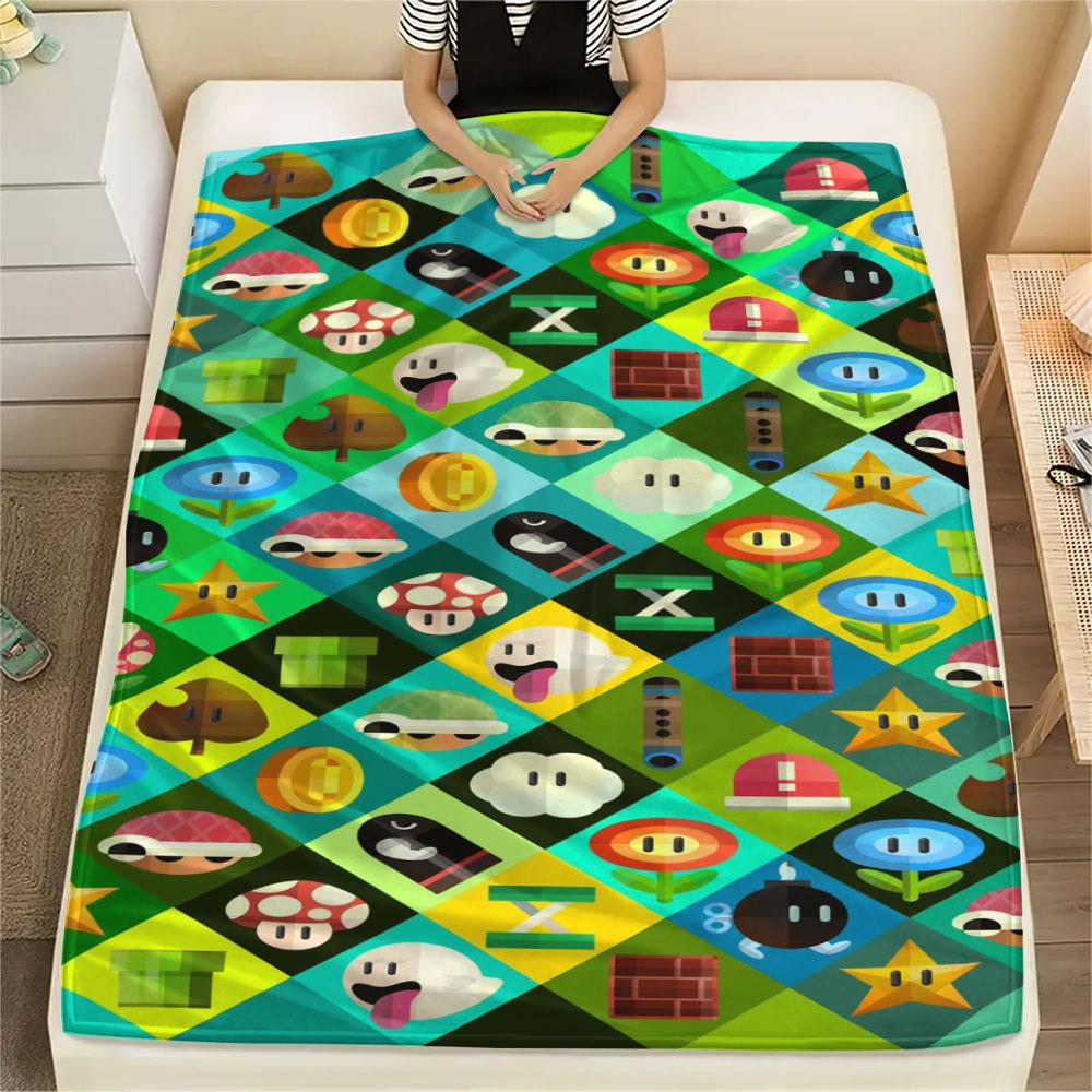 Super Mario Cartoon printing Flannel Blanket Bedroom Sofa Camping Warm blanket Gifts for family and friends-MJ017