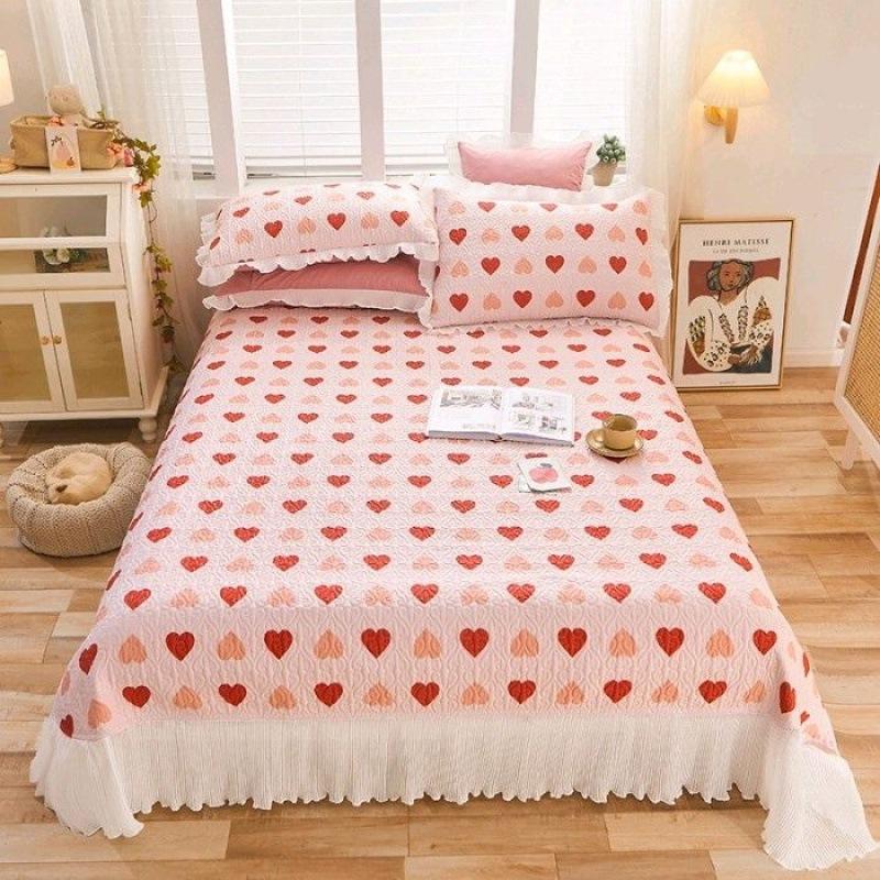 New Pure Cotton Environmental Protection Digital Printing Flower Fairy Women's Lace Large Lace Bed Cover Three-Piece Set Four-Piece Set