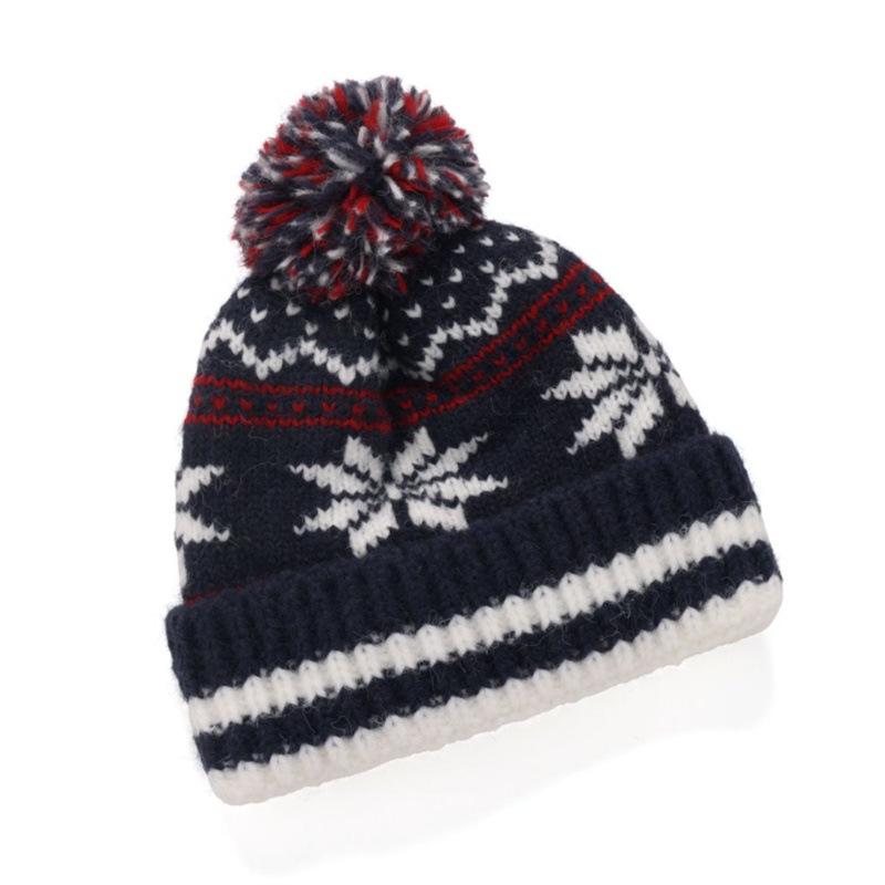 Conjunto Coreano Retrô de Chapéu de Lã Tricotado e Cachecol - Listras Floco de Neve de Inverno