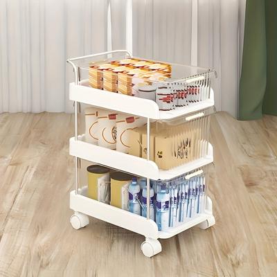 1pc 3 Tier Rolling Storage Trolley, Clear Plastic Snack and Drink Organiser with Pull Out Drawers, Mobile Multifunctional Trolley for Home and Office
