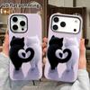 Phone Case: 2D Flat Design Suitable for iPhone 18 17 16 15 14 13 Pro Film Protective Case, Couple Style, Black and White Cat Back View, Christmas and
