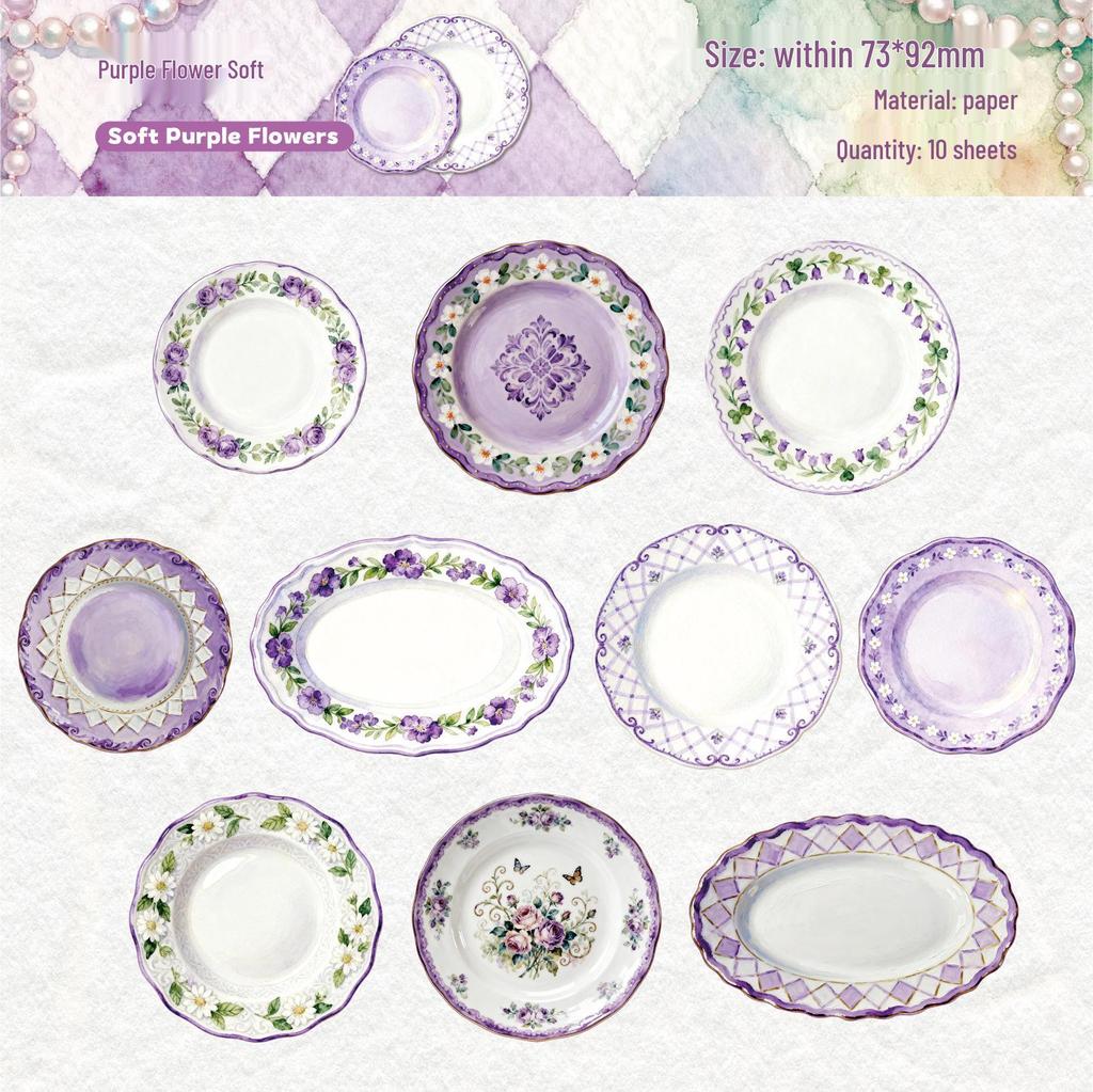 RetroStory Porcelain Dream Sticky Notes: Handwritten-Style Journals, Food-Themed Background, 10 Sheets/Pack