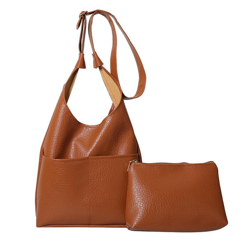 

Fashionable Large Capacity Pu Tote Bag For Women 2023 Winter Litchi Pattern Black Brown коричневий