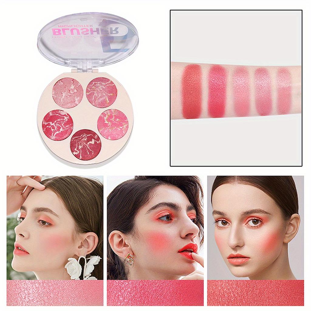 5 Colour Blush Powder Palette Eyes Cheeks Lips 3 in 1 Face Pearlescent Blush Cream Highlighter Contouring Powder Matte Eyeshadow Baked Powder