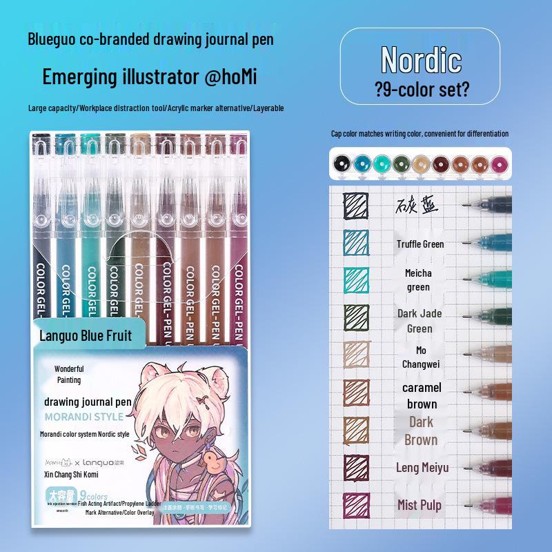 Blue Fruit Glitter Pen & Cartoon Artist Retro Paintbrush - DIY Color Journal for Students