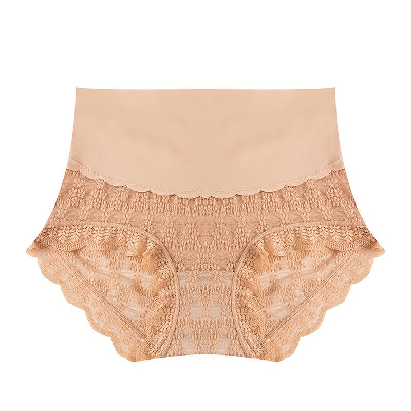 Ice Seamless Silk High Waist Lace Panties With Tummy Control Cotton Crotch For Women Teens