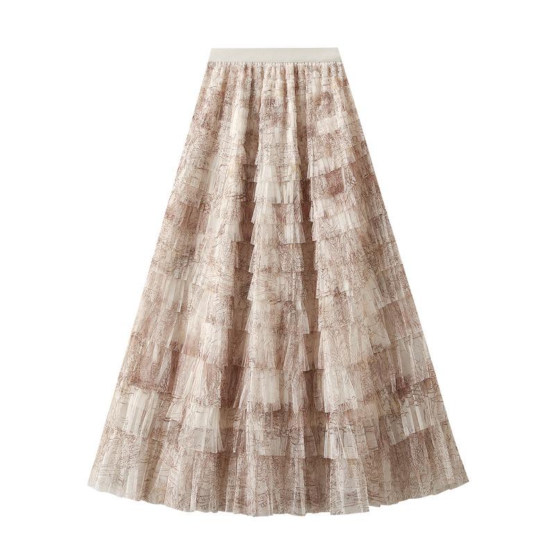 Women s Maxi Tulle Skirts Flowy Ruffle High Waisted Tiered Layered Mesh Tutu Skirt for Women A Line Fairy Tiered Skirt Midi Elastic Waist Long Skirt M хаки